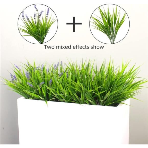 12 Bundles Artificial Plants Outdoor Fake Monkey Grass with Flowers for Pot UV - Picture 12 of 14